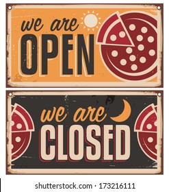 Vintage door signs set for pizzeria or restaurant. Retro creative poster design for traditional Italian pizza. 