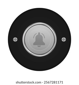 Vintage doorbell button. Circular button with a bell symbol on it. Vector illustration isolated on white