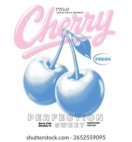 Vintage Doted Cherry design, hand writing text print design, food fashion vector. summer Fruit print graphics. women's food fashion graphic tee, Cherry love t-shirt design