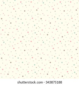 Vintage dots abstract seamless pattern. Spots or circles of various size background. Geometric colorful chaotic dots texture. Simple flat design. Soft pastel colors.