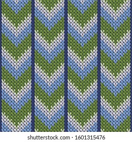 Vintage downward arrow lines knit texture geometric seamless pattern. Plaid stockinet ornament. Winter seamless knitted pattern. Repeatable background.