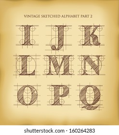 vintage drafted sketched letters set 2