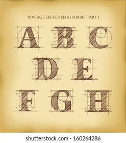 vintage drafted sketched letters set 1