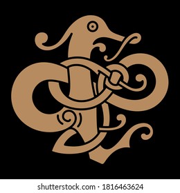 Vintage Dragon. Illustration in the Scandinavian Celtic style, isolated on white, vector illustration