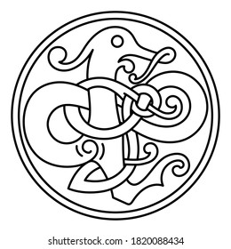 Vintage Dragon. Illustration in the Scandinavian Celtic style, isolated on white, vector illustration