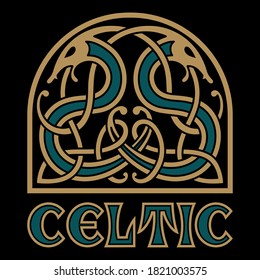 Vintage Dragon. Illustration in the Scandinavian Celtic style, vector illustration