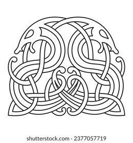 Vintage Dragon. Illustration in the Scandinavian Celtic style, isolated on black, vector illustration