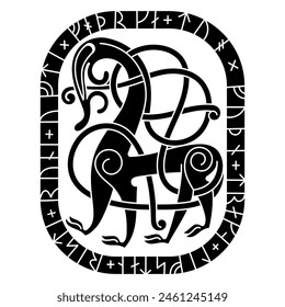 Vintage Dragon. Illustration in the Scandinavian Celtic style, isolated on black, vector illustration
