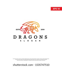 vintage dragon logo. monoline style, simple icon, template design