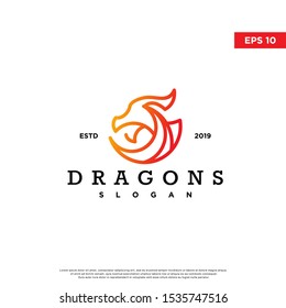 vintage dragon logo. monoline style, simple icon, template design