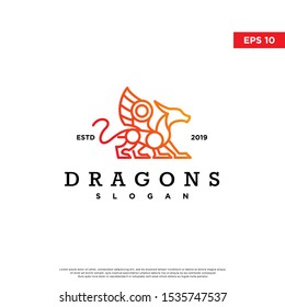 vintage dragon logo. monoline style, simple icon, template design