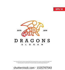 vintage dragon logo. monoline style, simple icon, template design