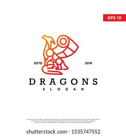 vintage dragon logo. monoline style, simple icon, template design