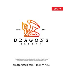 vintage dragon logo. monoline style, simple icon, template design