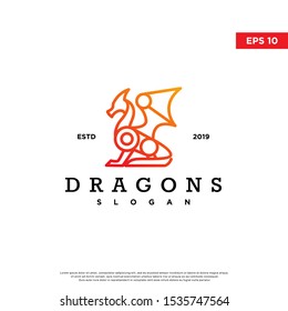 vintage dragon logo. monoline style, simple icon, template design