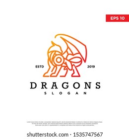 vintage dragon logo. monoline style, simple icon, template design