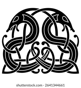 Vintage Dragons. Illustration in the Scandinavian Celtic style, isolated on black, vector illustration