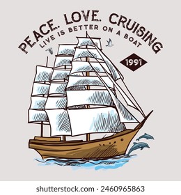 vintage Drakkar ship vector illustration. vector art summer beach, relax, surf, guitar with Miami beach Florida, Long beach, summer vibes hand draw, summer slogan with beach illustration, Hawaii,
