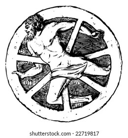 Vintage Drawing Of Ancient Execution. Breaking On The Wheel.vector