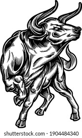 vintage drawing of bull in ink