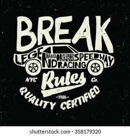 vintage drawing car, label, illustration, tee print, street style