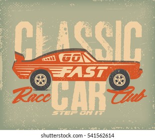 vintage drawing car, label, illustration, tee print, street style.