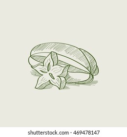 Vintage drawing of carambola.