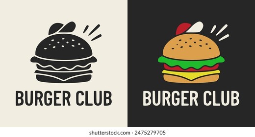 Vintage drawing depicting a hamburger wearing a hat. Burger lover graphic design for printable products.