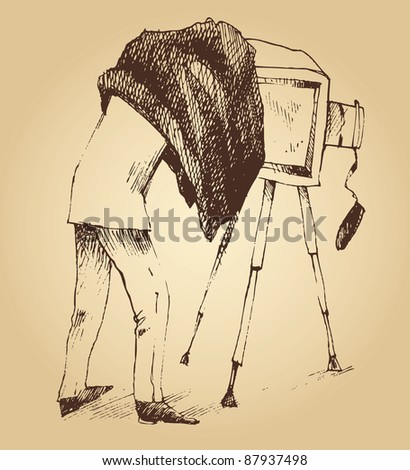 vintage drawing illustration of photographer making a photo