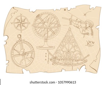 Vintage drawing with the image of navigation tools