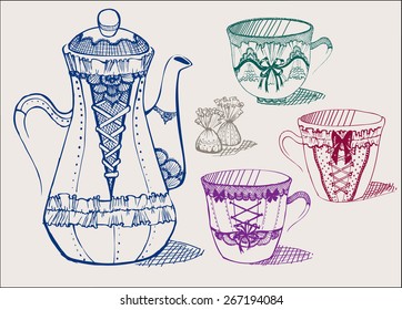 Vintage drawing tea or coffee set