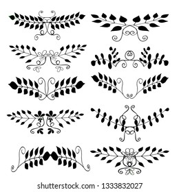 Vintage drawn, growing plants, leaves of border text dividers - vector set