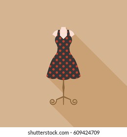 Vintage dress in mannequin, flat design with long shadow