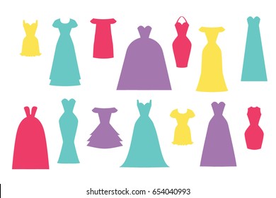 Vintage dresses silhouette vector set. Retro illustration