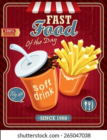 Vintage drink & fries poster design