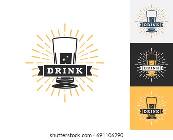 Vintage drink logo design template. Vector logotype elements, Icons, Symbols, Retro Labels, Badges and Silhouettes. Vector illustration