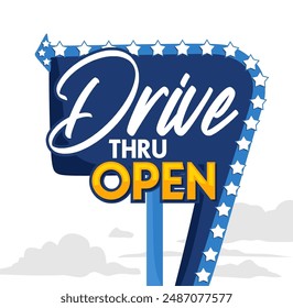 vintage drive thru sign on white background