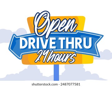 vintage drive thru sign on white background