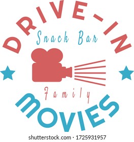 Vintage drive-in movies label with retro projector