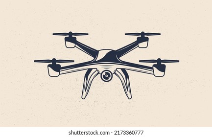 Vintage Drone, Uav Icon Isolated On White Background. Vector Illustration