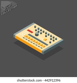 Vintage Drum Machine. Musical Equipment. 3D Isometric Low Poly Flat Design. Vector illustration.