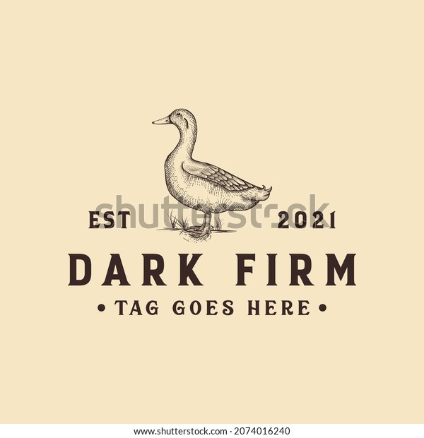 Vintage\
Duck Firm Logo. Hand Drawn Logo. Cross Hatching Duck Logo. Retro\
Vintage Hand Drawing Vector Illustration\
Logo.