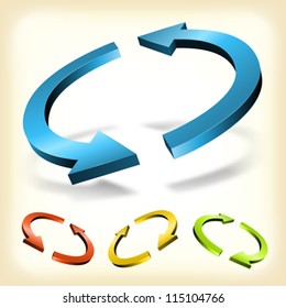 Vintage Dynamic Arrows Set/ Illustration of a group of abstract glossy dynamic and kinetic arrows loops, for connection, refresh and endless movement symbols