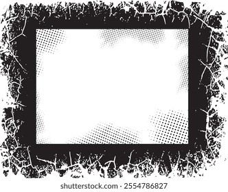 A vintage Dynamic and Edgy Grunge Photo Frame vector, Featuring Abstract Splatter and Halftone Dot Patterns for Modern Artistic Visual Displays.