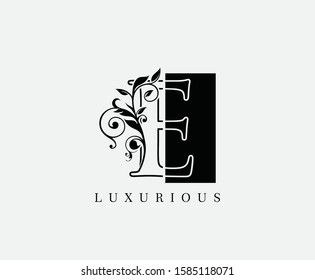Vintage E Letter Luxury Logo. Black and White E With Floral Shape design perfect for fashion, Jewelry, Beauty Salon, Cosmetics, Spa, Hotel and Restaurant Logo. 
