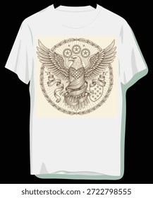 Diseño del emblema del águila de Antiguas en una camiseta blanca