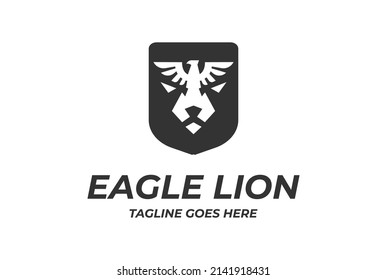 Vintage Eagle Hawk Falcon Phoenix Bird with Lion Tiger Jaguar Leopard Puma Face Shield Badge Emblem Logo Design