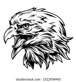 Vintage eagle head side view concept in monochrome style isolated vector illustration