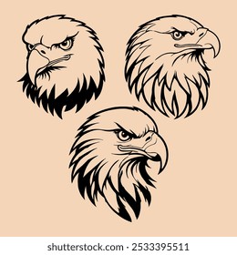 Vintage Eagle Head Vector Set Black Outline