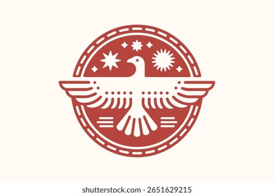 Vintage eagle symbol with circular badge in red for national pride or cultural celebration poster design